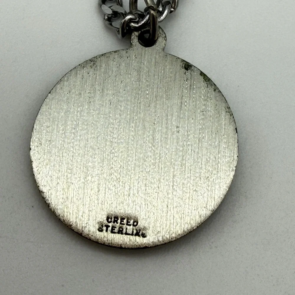 Vintage Creed Sterling Silver Medal Pendant Necklace Guardian Angel Be My Guide